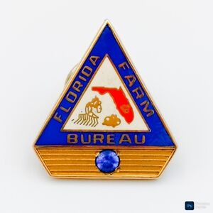 Gold Filled Florida Farm Bureau Pin with Blue Gem